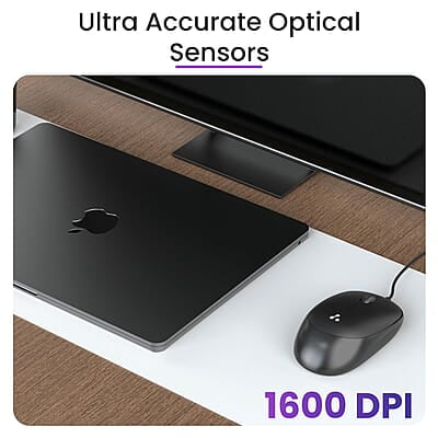 Ambrane Wired USB Mouse, Plug & Play, High Resolution 1600 DPI Optical Sensor, 3-Button Design, Clickable Scroll Wheel, Ambidextrous, Ergonomic Mouse for Comfortable All-Day Grip Ambrane Wired USB Mouse, Plug & Play, High Resolution 1600 DPI Optical Sensor, 3-Button Design, Clickable Scroll Wheel, Ambidextrous, Ergonomic Mouse for Comfortable All-Day Grip