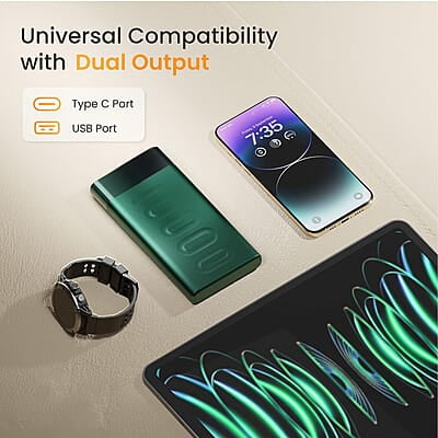 Ambrane 10000mAh Slim Power Bank, 20W Fast Charging, Dual Output, Type C PD (Input & Output), Quick Charge Ambrane 10000mAh Slim Power Bank, 20W Fast Charging, Dual Output, Type C PD (Input & Output), Quick Charge