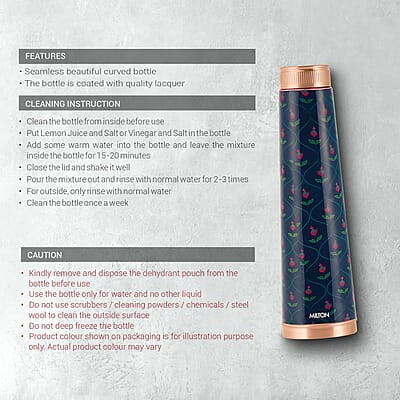 MILTON Copper Delight Design Water Bottle, 915 ml, Ethnic Lacquer Coating, Curved bottle MILTON Copper Delight Design Water Bottle, 915 ml, Ethnic Lacquer Coating, Curved bottle