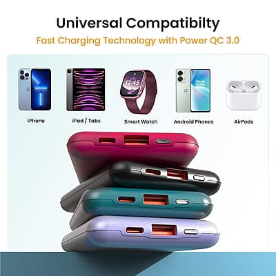 Ambrane 10000mAh Slimmest & Compact (Pocket/Bag Friendly) Powerbank, 22.5W Fast Charging, USB & Type C Output