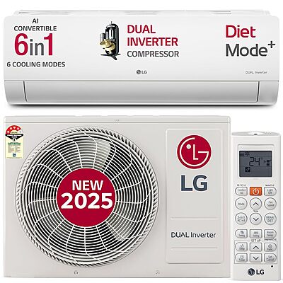 LG 1 Ton 4 Star DUAL Inverter Split AC (Copper, AI Convertible 6-in-1 with VIRAAT Mode, Faster Cooling & Energy Saving, 4 Way Swing, HD Filter with AntiVirus Protection