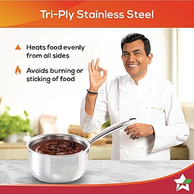 Wonderchef Nigella Tri-ply Stainless Steel 16 cm Sauce Pan 1.5 Liters 2.6mm Thickness Silver Wonderchef Nigella Tri-ply Stainless Steel 16 cm Sauce Pan 1.5 Liters 2.6mm Thickness Silver