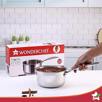 Wonderchef Nigella Tri-Ply 18 cm Sauce Pan 2.2 Liters 2.5 mm Thickness Silver