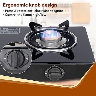 AGARO Elite 2 Burners Gas Stove, Toughened Glass Top, Round Brass Burners, 1 Small & 1 Medium Size Burner AGARO Elite 2 Burners Gas Stove, Toughened Glass Top, Round Brass Burners, 1 Small & 1 Medium Size Burner