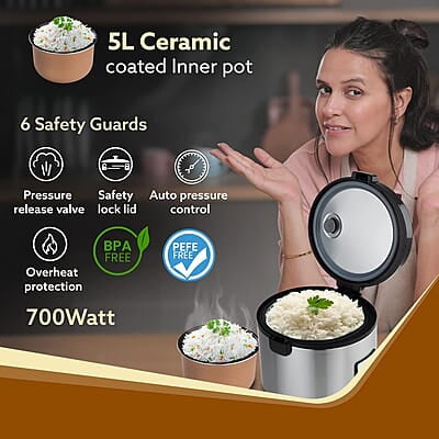 AGARO Regency Electric Rice Cooker, 5L Ceramic Coated Inner Bowl, Cooks up to 10 cups of Raw Rice, Automatic Cooking, Keep Warm Function AGARO Regency Electric Rice Cooker, 5L Ceramic Coated Inner Bowl, Cooks up to 10 cups of Raw Rice, Automatic Cooking, Keep Warm Function