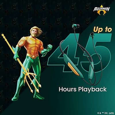 ZEBRONICS DC Aquaman Edition Yoga N3 with 46 Hours Backup, Bluetooth v5.2 Wireless in Ear Neckband, ENC Calling, Gaming Mode (Upto 50ms), Voice Assistant, Dual Pairing, Splash Proof and Type C ZEBRONICS DC Aquaman Edition Yoga N3 with 46 Hours Backup, Bluetooth v5.2 Wireless in Ear Neckband, ENC Calling, Gaming Mode (Upto 50ms), Voice Assistant, Dual Pairing, Splash Proof and Type C