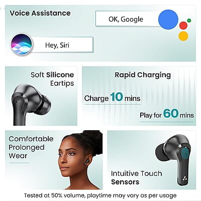 Ambrane TWS in Ear Earbuds with ENC Clear Calls & High Bass, 31h Playtime, BT 5.1 Wireless Headphone, Touch Control in Ear TWS with 4 Mic, IPX4 Water Resistance & Voice Assistance Ambrane TWS in Ear Earbuds with ENC Clear Calls & High Bass, 31h Playtime, BT 5.1 Wireless Headphone, Touch Control in Ear TWS with 4 Mic, IPX4 Water Resistance & Voice Assistance