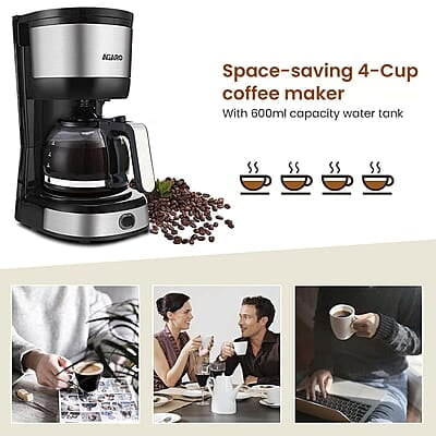 AGARO Royal 4 Big Cups Drip Coffee Maker, 600 Ml Borosilicate Glass Carafe Jar, 750W AGARO Royal 4 Big Cups Drip Coffee Maker, 600 Ml Borosilicate Glass Carafe Jar, 750W