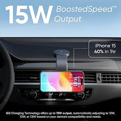 Ambrane 15W Qi-2 Car Dashboard Magnetic Wireless Car Charger for iPhone 15/15 Pro/15 Pro Max, iPhone 14/14 Pro/14 Pro Max, iPhone 13/12, Samsung & Other Qi-2 Device + Magnetic Ring Ambrane 15W Qi-2 Car Dashboard Magnetic Wireless Car Charger for iPhone 15/15 Pro/15 Pro Max, iPhone 14/14 Pro/14 Pro Max, iPhone 13/12, Samsung & Other Qi-2 Device + Magnetic Ring