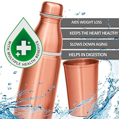 MILTON Copper Combo 1000 Water Bottle with in built glass cap, 890 ml, 1 Piece, Copper MILTON Copper Combo 1000 Water Bottle with in built glass cap, 890 ml, 1 Piece, Copper