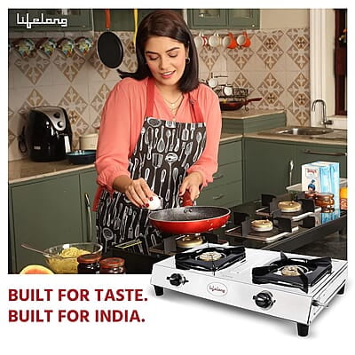 Lifelong 2 Burner Gas Stove Top for Kitchen - Manual Ignition Cooktop with Stainless Steel for Kitchen, ISI Certified Lifelong 2 Burner Gas Stove Top for Kitchen - Manual Ignition Cooktop with Stainless Steel for Kitchen, ISI Certified