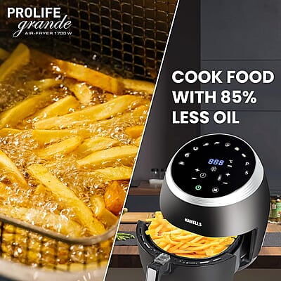 Havells Grande Air Fryer with Aero Crisp Technology, 6.5 Litre Large Pan Capacity, 10 Pre- Set Menu Havells Grande Air Fryer with Aero Crisp Technology, 6.5 Litre Large Pan Capacity, 10 Pre- Set Menu