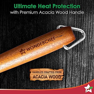 Wonderchef Pre-Seasoned Ferro Light 28cm Kadhai 3.2L Acacia Wooden Handles