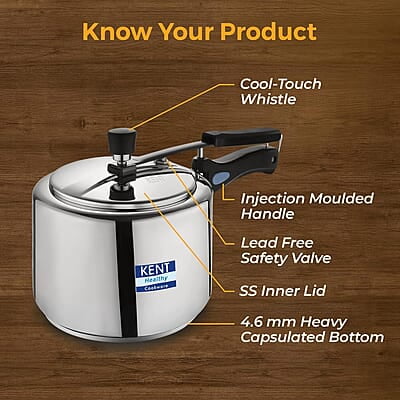 KENT Stainless Steel 2 Litre Pressure Cooker with SS Inner Lid