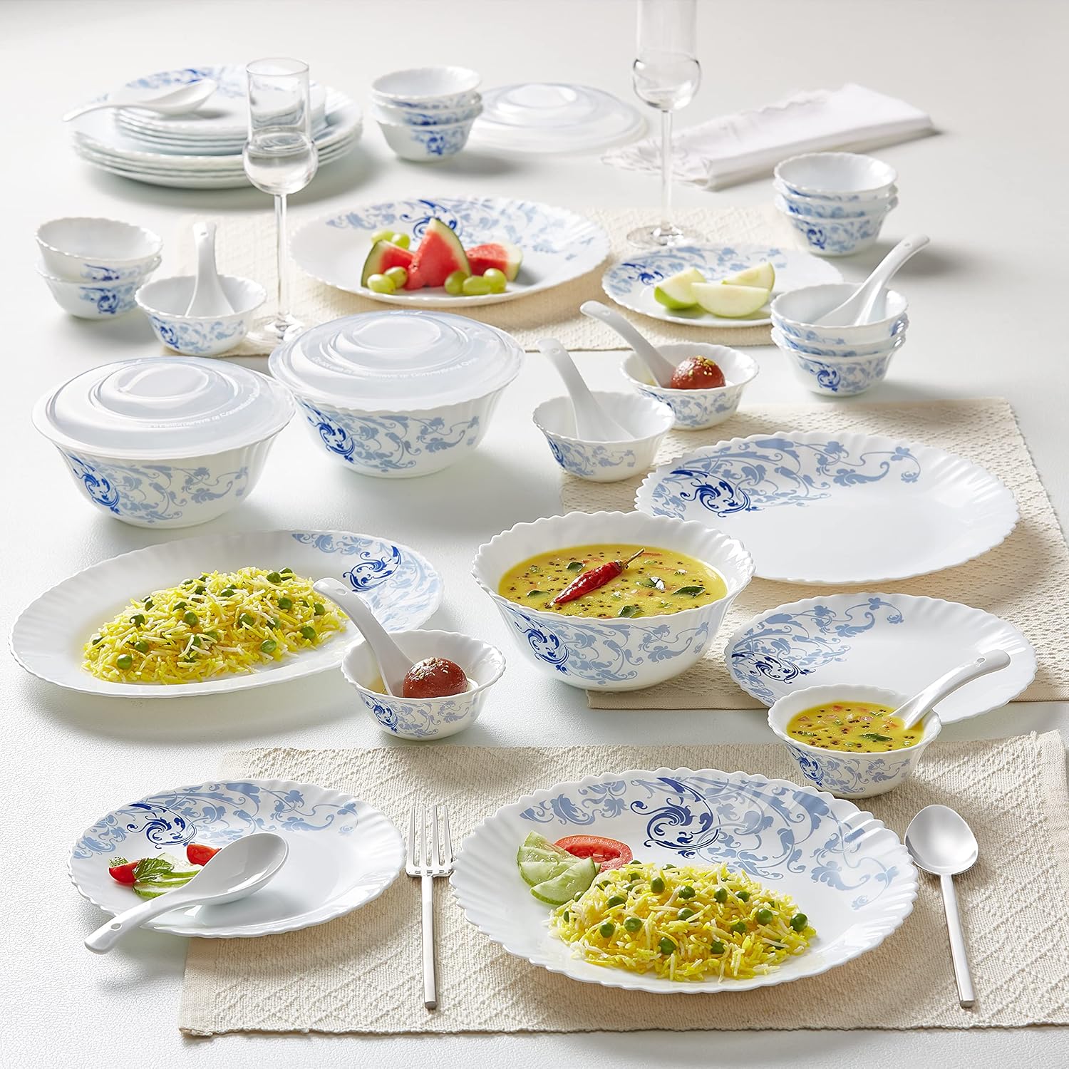 Larah by Borosil Blue Eve Silk Series Opalware Dinner Set 15pcs