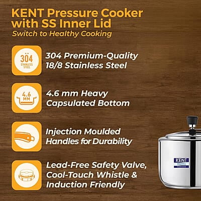 KENT Stainless Steel 2 Litre Pressure Cooker with SS Inner Lid