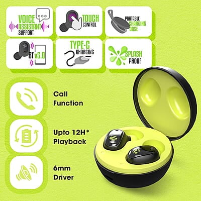 ZEBRONICS ZEB-SOUND BOMB 1 TWS Earbuds with BT5.0, Up to 12H Playback, Touch Controls, Voice Assistant, Splash Proof with Type C Portable Charging Case ZEBRONICS ZEB-SOUND BOMB 1 TWS Earbuds with BT5.0, Up to 12H Playback, Touch Controls, Voice Assistant, Splash Proof with Type C Portable Charging Case
