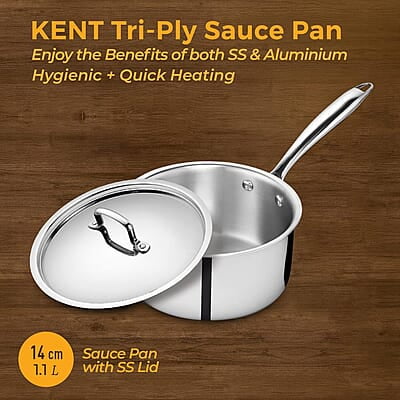 KENT Triply Sauce Pan 14 CM with SS Lid 1.1 L KENT Triply Sauce Pan 14 CM with SS Lid 1.1 L