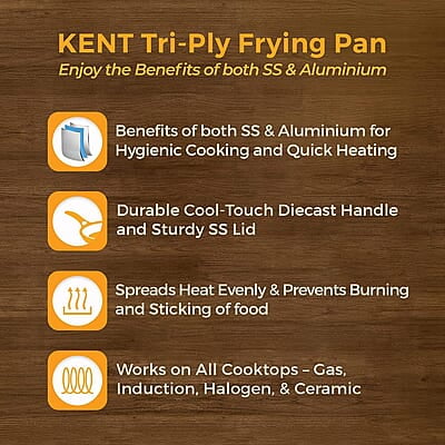 KENT Triply Frying Pan 22 CM with SS Lid 1.2 L