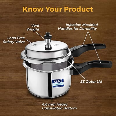 KENT Stainless Steel 2 Litre Pressure Cooker with SS Outer Lid KENT Stainless Steel 2 Litre Pressure Cooker with SS Outer Lid