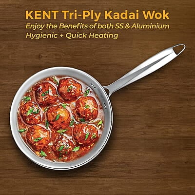 KENT Triply Kadai Wok 18 CM with SS Lid 1.6 L KENT Triply Kadai Wok 18 CM with SS Lid 1.6 L