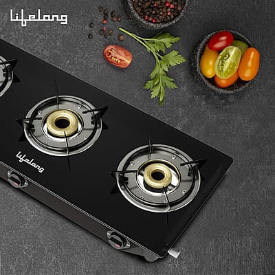 Lifelong 3 Burner Gas Stove Top for Kitchen - Automatic Ignition Cooktop Modern Glass Stove for Modular Kitchen, ISI Certified Lifelong 3 Burner Gas Stove Top for Kitchen - Automatic Ignition Cooktop Modern Glass Stove for Modular Kitchen, ISI Certified