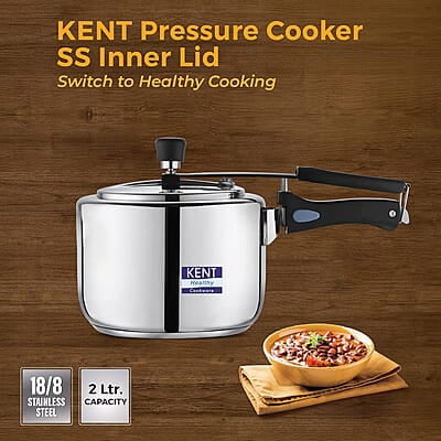 KENT Stainless Steel 2 Litre Pressure Cooker with SS Inner Lid