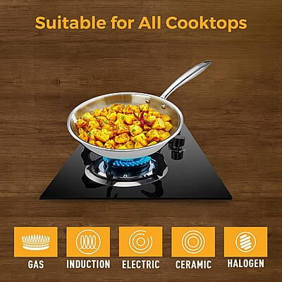 KENT Triply Kadai Wok 18 CM with SS Lid 1.6 L KENT Triply Kadai Wok 18 CM with SS Lid 1.6 L
