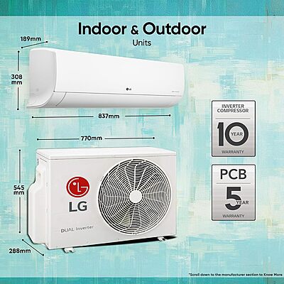 LG 1 Ton 3 Star Dual Inverter Split Ac (Copper, AI Convertible 6-In-1 Cooling, HD Filter with Anti-Virus Protection LG 1 Ton 3 Star Dual Inverter Split Ac (Copper, AI Convertible 6-In-1 Cooling, HD Filter with Anti-Virus Protection