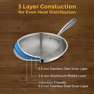 KENT Triply Frying Pan 22 CM with SS Lid 1.2 L
