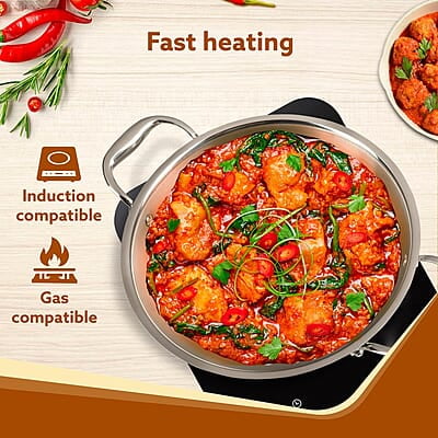 AGARO Regency Tri-Ply Steel Kadai, 2.25L Capacity, 24 cm Stainless Steel AGARO Regency Tri-Ply Steel Kadai, 2.25L Capacity, 24 cm Stainless Steel