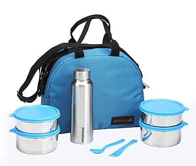 Varmora SS (Stainless Steel) Family Lunch Box (Tiffine) 390ml x2 SS Container,520ml x2 SS Container,Poto SS Matt 500ml x1 Varmora SS (Stainless Steel) Family Lunch Box (Tiffine) 390ml x2 SS Container,520ml x2 SS Container,Poto SS Matt 500ml x1
