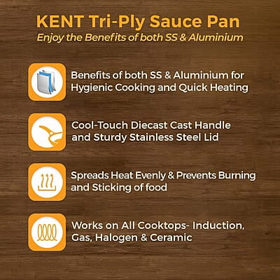 KENT Triply Sauce Pan 14 CM with SS Lid 1.1 L KENT Triply Sauce Pan 14 CM with SS Lid 1.1 L