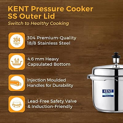 KENT Stainless Steel 2 Litre Pressure Cooker with SS Outer Lid KENT Stainless Steel 2 Litre Pressure Cooker with SS Outer Lid