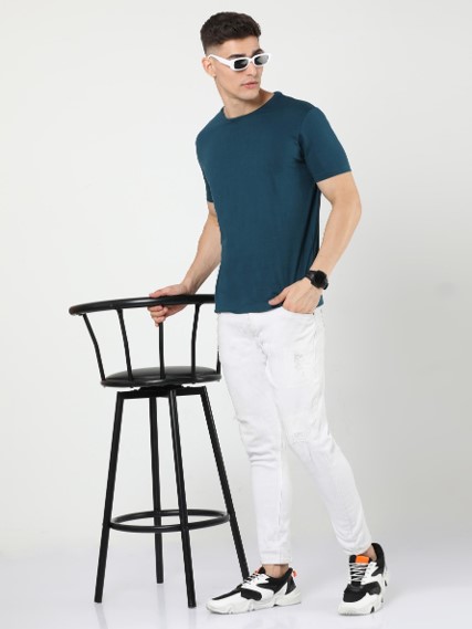 Rare Rabibit Round Neck T shirts Signature Navy Blue