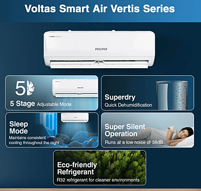 Voltas SmartAir Inverter AC, 1 Ton, 3 Star - 123V Vertis Emerald Voltas SmartAir Inverter AC, 1 Ton, 3 Star - 123V Vertis Emerald