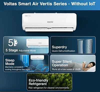 Voltas SmartAir Inverter Split AC, 2 Ton 3 Star - 243V Vertis Emerald Voltas SmartAir Inverter Split AC, 2 Ton 3 Star - 243V Vertis Emerald