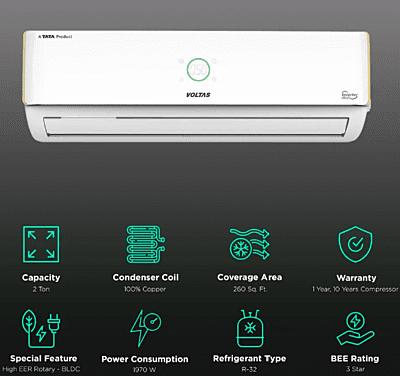 VOLTAS Vertis 5 in 1 Convertible 2 Ton 3 Star Inverter Split AC with 4-Way Swing (2023 Model, Copper Condenser, 243V Vertis Exotica Marvel)