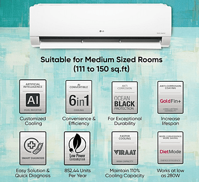 LG 1.5 Ton 3 Star DUAL Inverter Split AC (Copper, AI Convertible 6-in-1 Cooling, 2 Way Swing, HD Filter with Anti-Virus Protection, 2024 Model, TS-Q18JNXE3, White) LG 1.5 Ton 3 Star DUAL Inverter Split AC (Copper, AI Convertible 6-in-1 Cooling, 2 Way Swing, HD Filter with Anti-Virus Protection, 2024 Model, TS-Q18JNXE3, White)