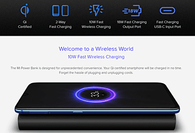 Mi 10000mAh Wireless Power Bank 10W/18W Mi 10000mAh Wireless Power Bank 10W/18W