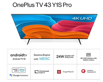OnePlus 108 cm (43 inches) Y Series 4K Ultra HD Smart Android LED TV 43Y1S Pro (Black) OnePlus 108 cm (43 inches) Y Series 4K Ultra HD Smart Android LED TV 43Y1S Pro (Black)