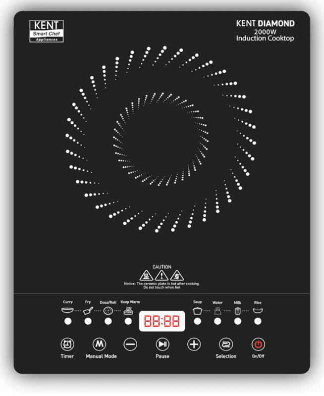 KENT Diamond Induction Cooktop 2000W|8 Preset Menu|Full Microcrystalline Glass|Feather Touch Buttons & Led Display|Milk Boiling & Keep Warm Function|Overheat Protection & Auto Turn-Off, Radiant KENT Diamond Induction Cooktop 2000W|8 Preset Menu|Full Microcrystalline Glass|Feather Touch Buttons & Led Display|Milk Boiling & Keep Warm Function|Overheat Protection & Auto Turn-Off, Radiant
