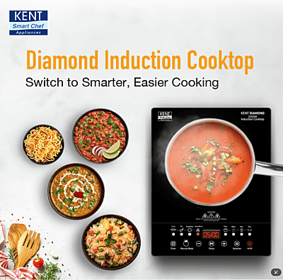 KENT Diamond Induction Cooktop 2000W|8 Preset Menu|Full Microcrystalline Glass|Feather Touch Buttons & Led Display|Milk Boiling & Keep Warm Function|Overheat Protection & Auto Turn-Off, Radiant KENT Diamond Induction Cooktop 2000W|8 Preset Menu|Full Microcrystalline Glass|Feather Touch Buttons & Led Display|Milk Boiling & Keep Warm Function|Overheat Protection & Auto Turn-Off, Radiant