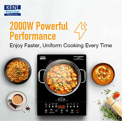 KENT Diamond Induction Cooktop 2000W|8 Preset Menu|Full Microcrystalline Glass|Feather Touch Buttons & Led Display|Milk Boiling & Keep Warm Function|Overheat Protection & Auto Turn-Off, Radiant KENT Diamond Induction Cooktop 2000W|8 Preset Menu|Full Microcrystalline Glass|Feather Touch Buttons & Led Display|Milk Boiling & Keep Warm Function|Overheat Protection & Auto Turn-Off, Radiant