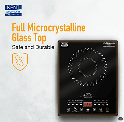 KENT Diamond Induction Cooktop 2000W|8 Preset Menu|Full Microcrystalline Glass|Feather Touch Buttons & Led Display|Milk Boiling & Keep Warm Function|Overheat Protection & Auto Turn-Off, Radiant KENT Diamond Induction Cooktop 2000W|8 Preset Menu|Full Microcrystalline Glass|Feather Touch Buttons & Led Display|Milk Boiling & Keep Warm Function|Overheat Protection & Auto Turn-Off, Radiant