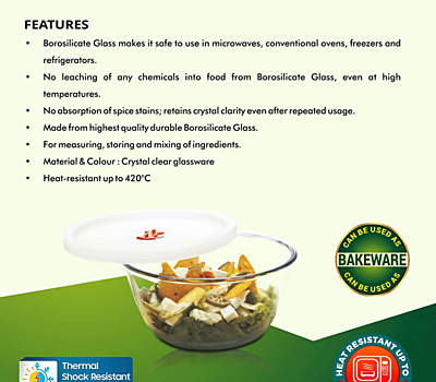 Signora Ware Mixing Borosilicate Bowl Combo Set/2, 500 MLML Signora Ware Mixing Borosilicate Bowl Combo Set/2, 500 MLML