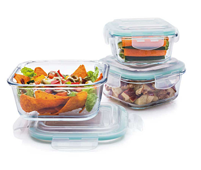 Signora ware Lock 'N, Store Glass Container Square Set/3 Signora ware Lock 'N, Store Glass Container Square Set/3
