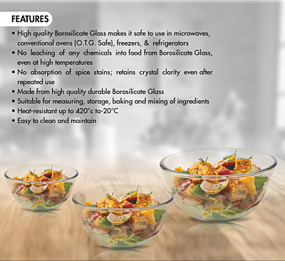 Signora ware Mixing Borosilicate Bowl Combo- set/3 (500,1000,1500 ML) Signora ware Mixing Borosilicate Bowl Combo- set/3 (500,1000,1500 ML)
