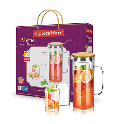 Signora ware Vogue Jug& Glass set (1500ML+295 Each Glass) Signora ware Vogue Jug& Glass set (1500ML+295 Each Glass)