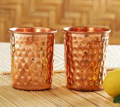 Signora ware Hammered Copper Bottle with 2 Glass Signora ware Hammered Copper Bottle with 2 Glass